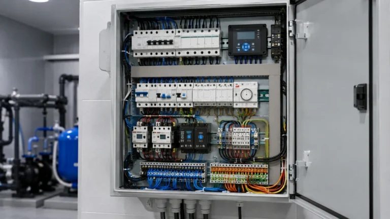 Quadro elétrico para piscina com proteções e sistemas de controlo automático