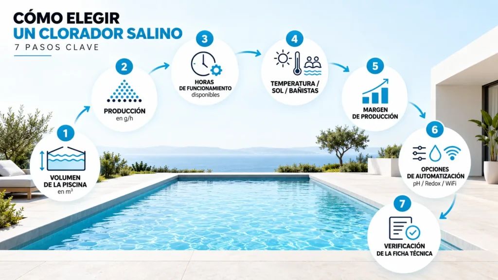 Pasos para elegir un clorador salino según volumen, producción y condiciones de uso