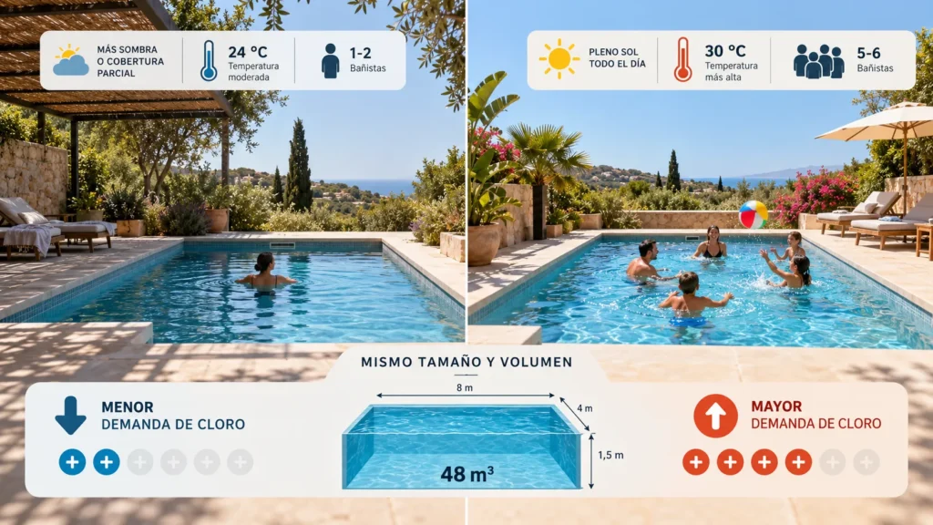 Cómo influyen el sol, la temperatura y los bañistas en la elección de un clorador salino